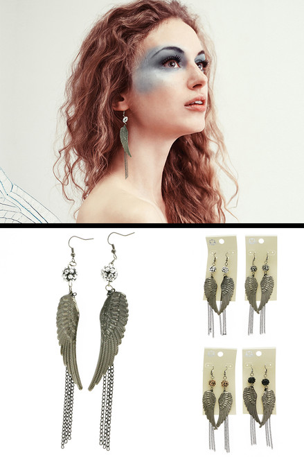 Wings Dangle-Earrings Silver-Tone & Multi-Color 12 Per Package E5010A Wings Dangle-Earrings Silver-Tone & Multi-Color 12 Per Package E5010A