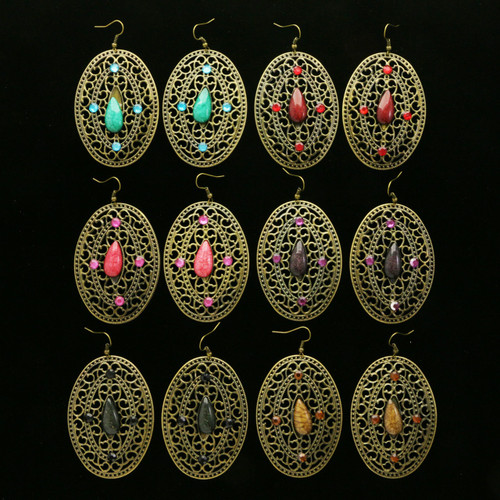 Filigree Dangle-Earrings With Stone Accents Dual-Tone & Multi-Color 12 Per Package E5104C