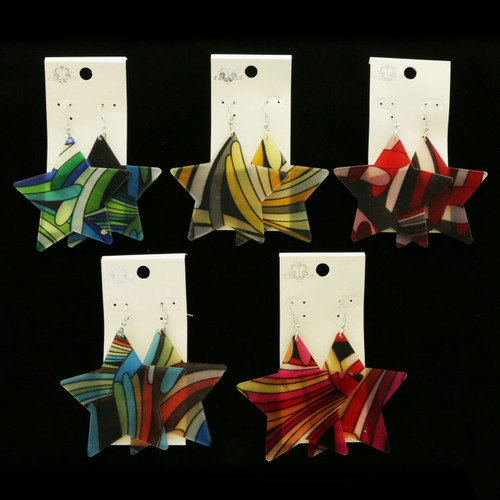 Artistic Star Dangle-Earrings Multi-Color & Black 12 Per Package E5138C