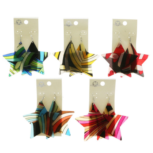 Artistic Star Dangle-Earrings Multi-Color & Black 12 Per Package E5138C