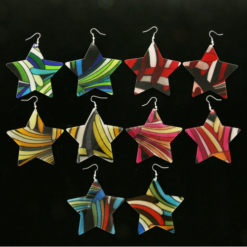 Artistic Star Dangle-Earrings Multi-Color & Black 12 Per Package E5138C