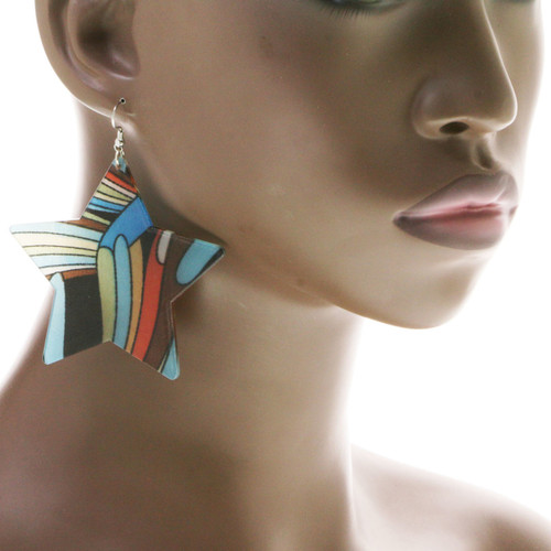 Artistic Star Dangle-Earrings Multi-Color & Black 12 Per Package E5138C