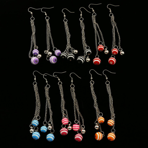 Striped Dangle-Earrings With Bead Accents Multi-Color & White 12 Per Package E5142C
