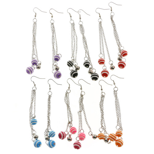 Striped Dangle-Earrings With Bead Accents Multi-Color & White 12 Per Package E5142C