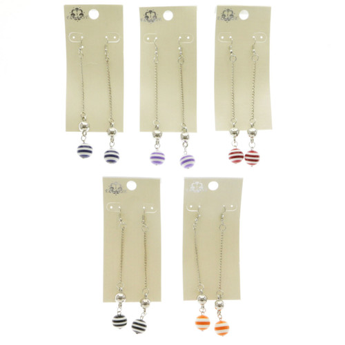 Striped Dangle-Earrings With Bead Accents Multi-Color & White 12 Per Package E5143C