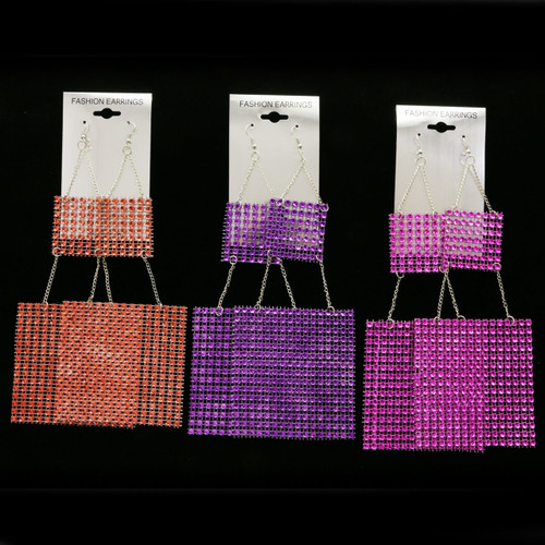 Multi-Color & Silver-Tone Acrylic Dangle-Earrings With Colorful Accents 12 Per Package E531C