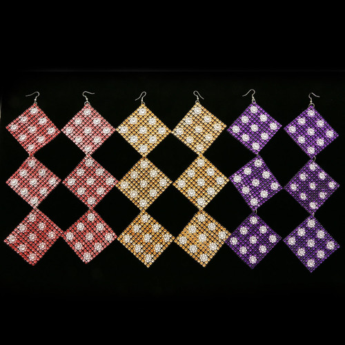 Flower Dangle-Earrings With Colorful Accents Multi-Color & Silver-Tone 12 Per Package E553C