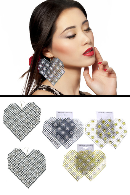 Heart Flower Dangle-Earrings Assorted-Color 12 Per Package E555GR Heart Flower Dangle-Earrings Assorted-Color 12 Per Package E555GR