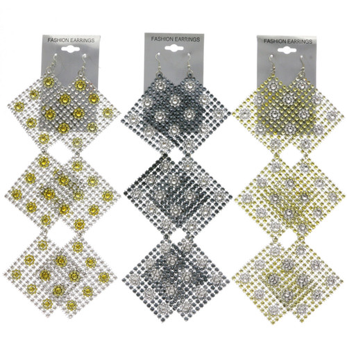 Assorted-Color Fabric Dangle-Earrings 12 Per Package E556GR