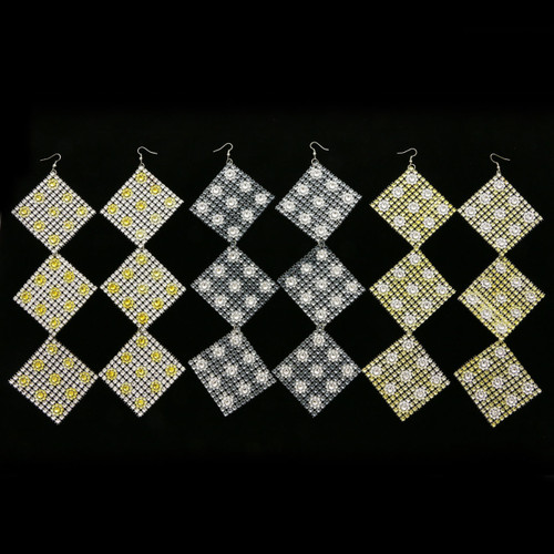 Assorted-Color Fabric Dangle-Earrings 12 Per Package E556GR