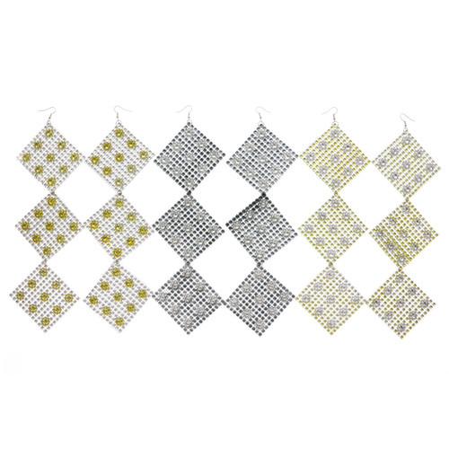 Assorted-Color Fabric Dangle-Earrings 12 Per Package E556GR