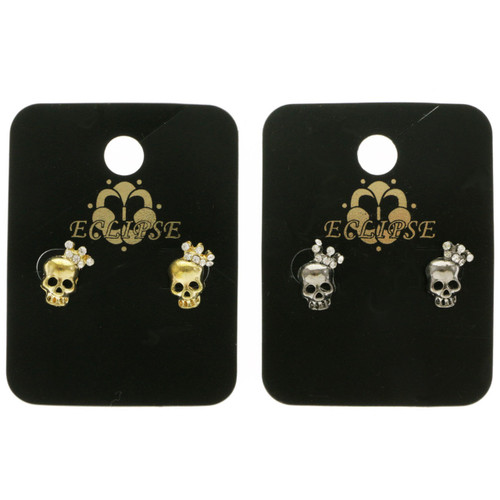 Skull Crown Stud-Earrings  With Crystal Accents Dual-Tone 12 Per Package E5601B