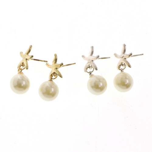 Starfish Bead Dangle-Earrings With Drop Accents Dual-Tone & White 12 Per Package E5660B