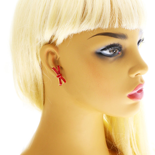 Bow Stud-Earrings Multi-Color & Gold-Tone 12 Per Package E57C