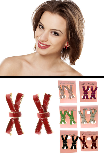 Bow Stud-Earrings Multi-Color & Gold-Tone 12 Per Package E57C Bow Stud-Earrings Multi-Color & Gold-Tone 12 Per Package E57C
