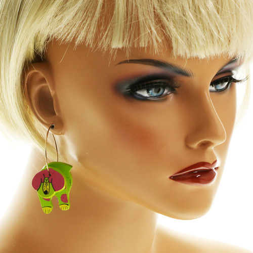 Dangle Accent Dog Animal Hoop-Earrings With Colorful Accents Multi-Color 12 Per Package E5923