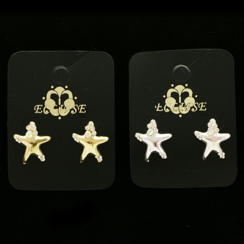 Rhinestone accented star shaped stud earrings E5954B