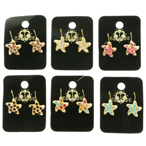 Starfish Dangle-Earrings With Crystal Accents Dual-Tone & Multi-Color 12 Per Package E5960C