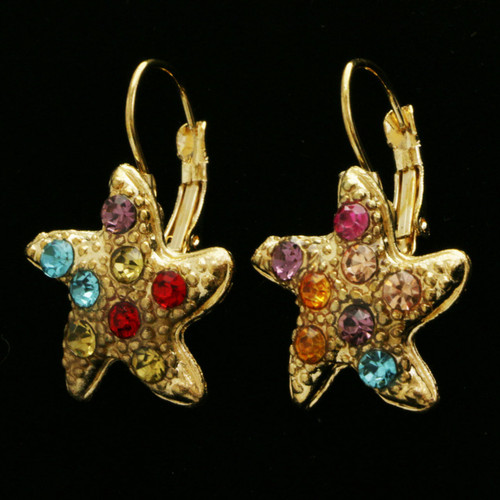 Starfish Dangle-Earrings With Crystal Accents Dual-Tone & Multi-Color 12 Per Package E5960C