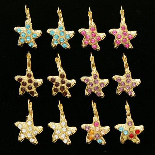 Starfish Dangle-Earrings With Crystal Accents Dual-Tone & Multi-Color 12 Per Package E5960C
