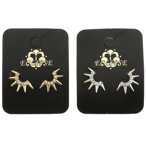 Spike Stud-Earrings With Crystal Accents  Dual-Tone 12 Per Package E60B