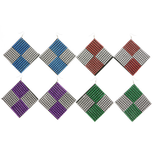 Assorted-Color & Silver-Tone Fabric Dangle-Earrings 12 Per Package E690C