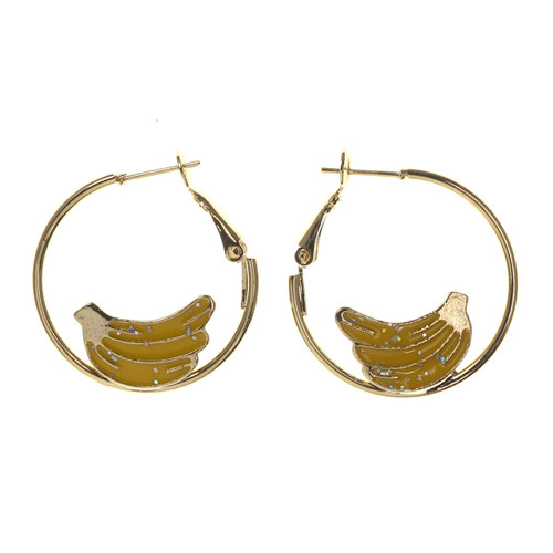 Bananas Hoop-Earrings Gold-Tone & Yellow 12 Per Package E7