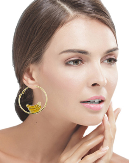 Bananas Hoop-Earrings Gold-Tone & Yellow 12 Per Package E7