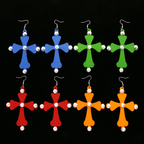 Spike Cross Dangle-Earrings Multi-Color & Silver-Tone 12 Per Package E7010C