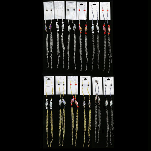 Tri-Tone & Multi-Color Metal Dangle-Earrings With Tassel Accents 12 Per Package E7032GR