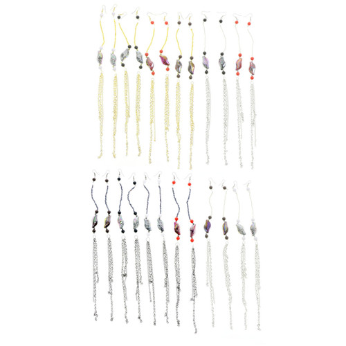 Tri-Tone & Multi-Color Metal Dangle-Earrings With Tassel Accents 12 Per Package E7032GR