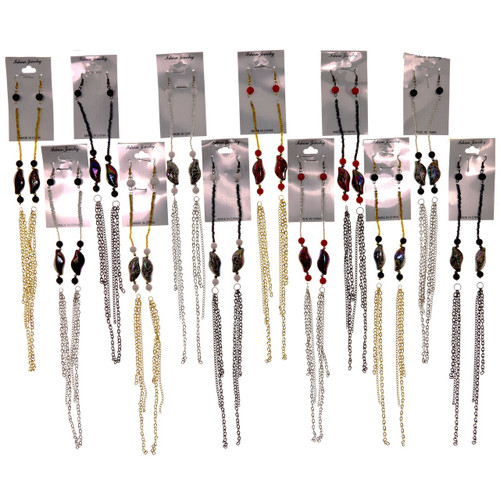 Tri-Tone & Multi-Color Metal Dangle-Earrings With Tassel Accents 12 Per Package E7032GR