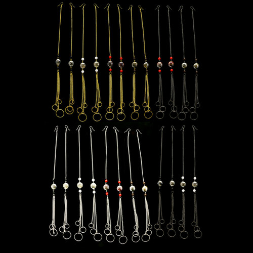 Tri-Tone & Multi-Color Metal Dangle-Earrings With Tassel Accents 12 Per Package E7034GR