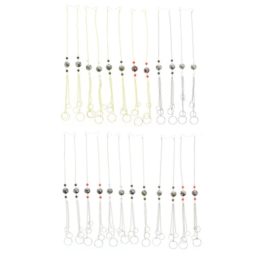 Tri-Tone & Multi-Color Metal Dangle-Earrings With Tassel Accents 12 Per Package E7034GR