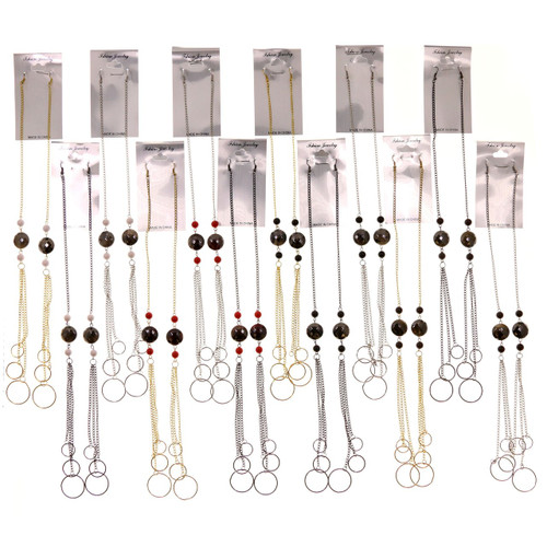 Tri-Tone & Multi-Color Metal Dangle-Earrings With Tassel Accents 12 Per Package E7034GR