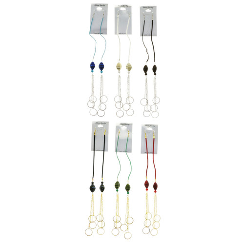 Multi-Color & Dual-Tone Metal Dangle-Earrings With Tassel Accents 12 Per Package E7035C