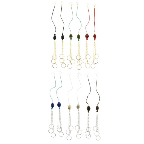 Multi-Color & Dual-Tone Metal Dangle-Earrings With Tassel Accents 12 Per Package E7035C