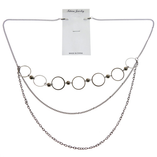 Tri-Tone Metal Necklace-Earrings With Bead Accents 12 Per Package E7036GR