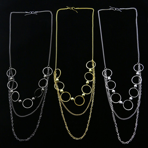 Tri-Tone Metal Necklace-Earrings With Bead Accents 12 Per Package E7036GR