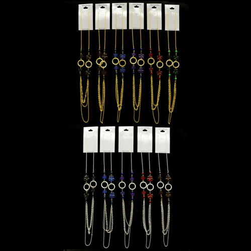 Multi-Color & Dual-Tone Metal Necklace-Earrings With Bead Accents 12 Per Package E7038GR