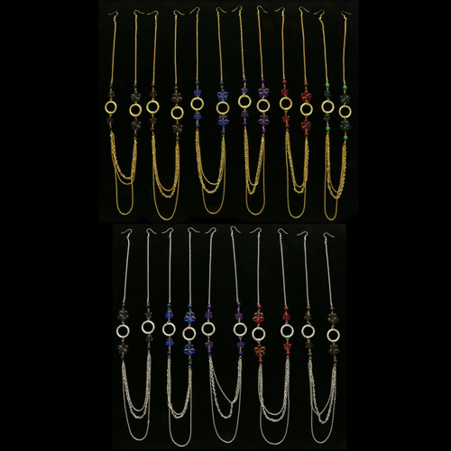 Multi-Color & Dual-Tone Metal Necklace-Earrings With Bead Accents 12 Per Package E7038GR