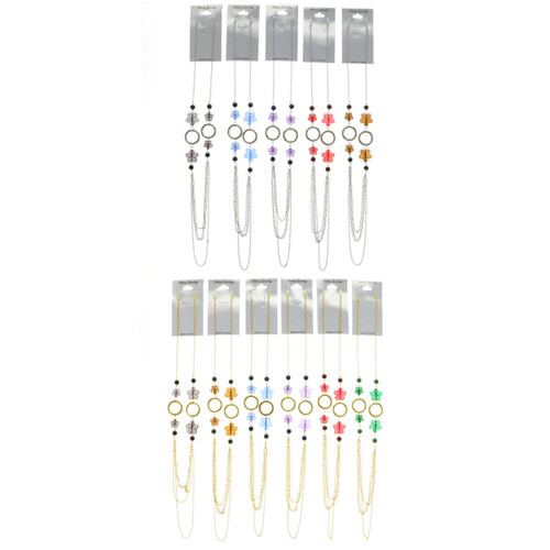 Multi-Color & Dual-Tone Metal Necklace-Earrings With Bead Accents 12 Per Package E7038GR