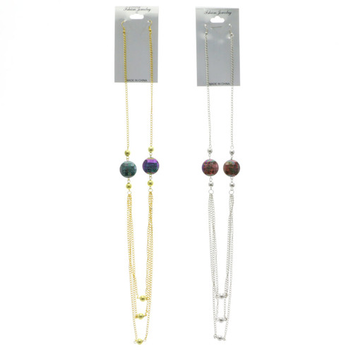 Dual-Tone & Multi-Color Metal Necklace-Earrings 12 Per Package E7043BC