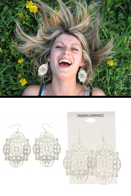 Silver-Tone Metal Dangle-Earrings 12 Per Package E76A