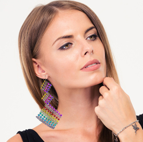 Multi-Color & Silver-Tone Metal Dangle-Earrings With Faceted Accents 12 Per Package E772C