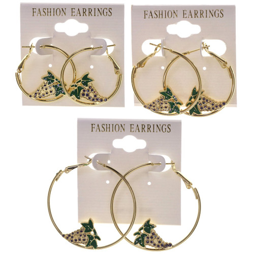 Grapes Hoop-Earrings Gold-Tone & Green 12 Per Package E8
