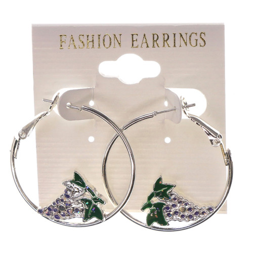 Grapes Hoop-Earrings Silver-Tone & Green 12 Per Package E8A