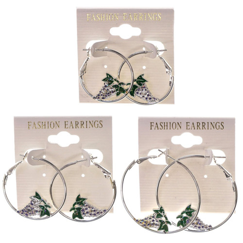 Grapes Hoop-Earrings Silver-Tone & Green 12 Per Package E8A