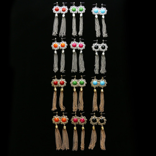 Multi-Color Metal Dangle-Earrings With Faceted Accents 12 Per Package E9048B