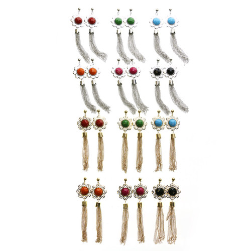 Multi-Color Metal Dangle-Earrings With Faceted Accents 12 Per Package E9048B